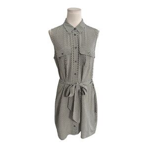 EQUIPMENT FEMME 100% Silk Button Up Shirt Dress Geometric Print Green White M